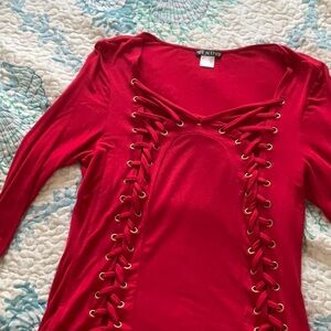VENUS Bold Red Lace-Up Long Sleeve Top